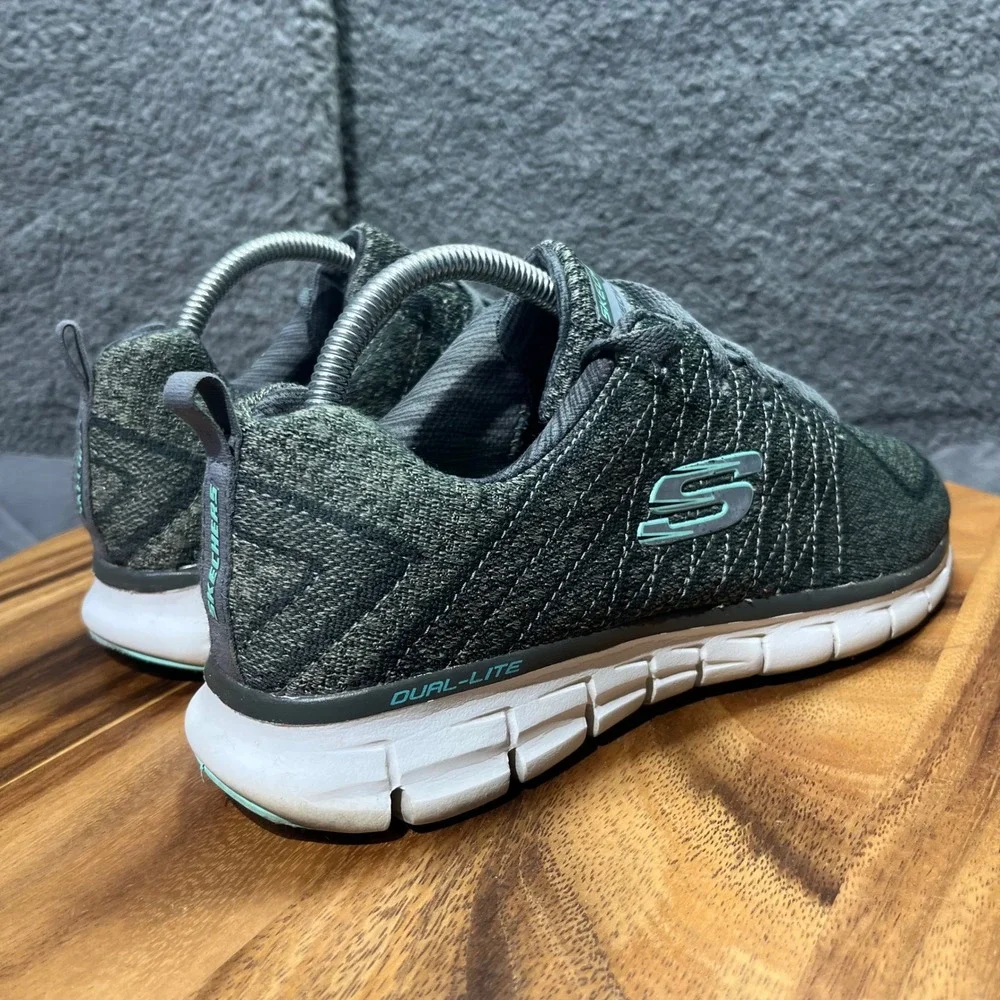 Skechers Dual Lite Women's Gray Knit‎ Athletic Lace Up Shoes Sneakers Size 10
